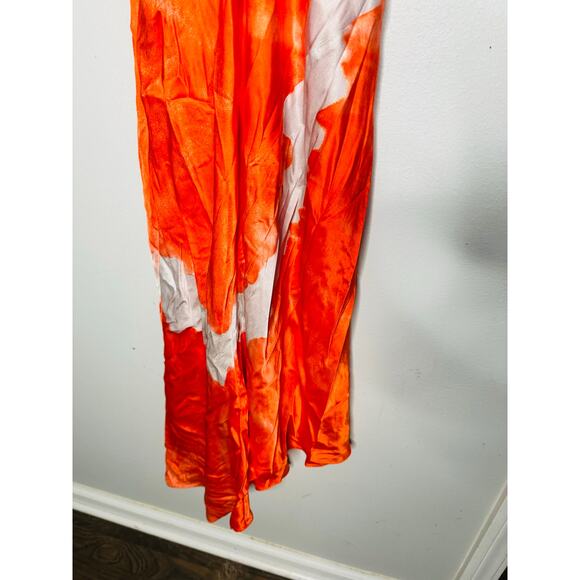 ALLSAINTS Orange Satin Silk Blend Scoop Neck Alexia Marinana Dress Size 10 - Picture 6 of 15
